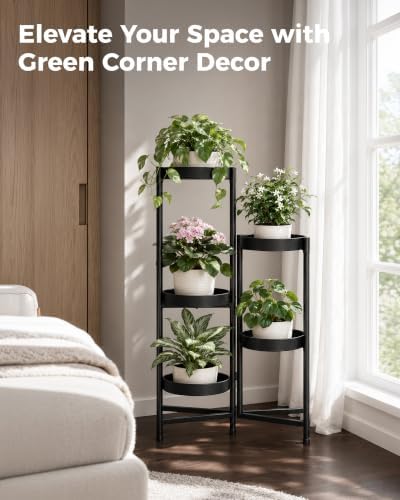 Bamworld Plant Stand Indoor Outdoor 5 Tier Corner Plant Shelf Metal Holder - Image 5