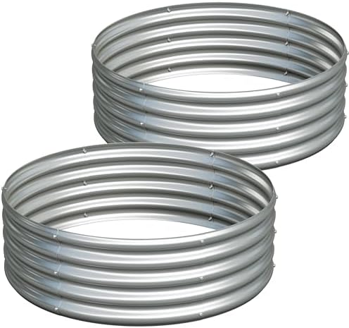 2PCS 3x3x1ft Galvanized Raised Garden Bed Kit-Round Garden Bed Outdoor Planter Box for Vegetables,Flowers,Herbs,Easy Assembly,Silver by Henshwon