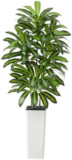 Artificial Dracaena Tree Indoor, 7FT Tall Fake Floor Plants with White Planter & Pebbles, Faux Silk Yucca Tree for Home Office Living Room Bedroom Farmhouse Modern Outdoor Topiary Tree by TXABL