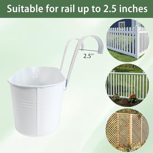 8 Pack 12" Metal Balcony Fence Railing Planters for Outdoor, Oval White - Image 5