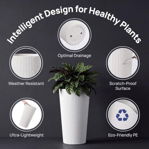 24" Tall Planters for Outdoor Plants Set of 2 - Round White - Image 3