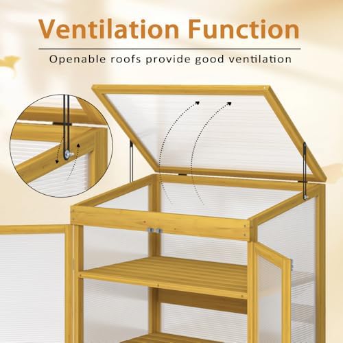 Mini Greenhouse Cold Frame, Wooden Polycarbonate Garden Greenhouse Cabinet 2-Tier Outdoor Plant Shelter for Seedlings Vegetables and Backyard Gardening Space - Image 6