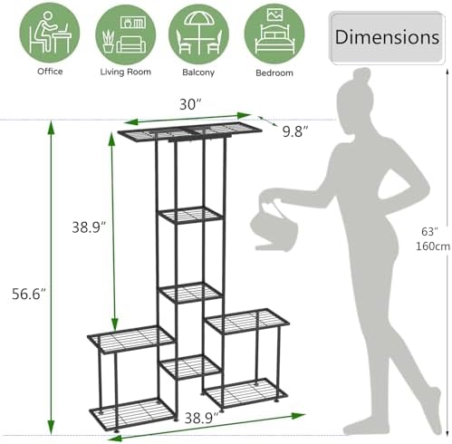 Plant Stand Indoor Outdoor, Metal 6 Tier Tall Hanging Plant Shelf for Multiple Flower Planter Large Heavy Duty Ladder Plant Holder for Garden, Black (y-201) - Image 5
