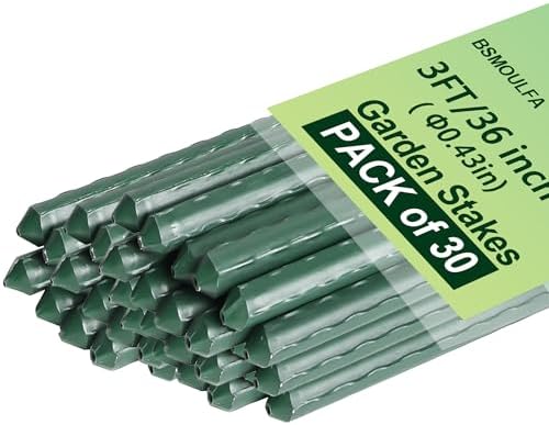 Garden Stakes 3ft, 3 Feet Metal Plant Stakes 30 Pack for Gardening and Farm, Plastic Coated Plant Support for Tomato, Cucumber, Bean, Flower, Potted and More Climbing Plants by BSMOULFA