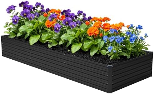 Foxlang 12x4x1.5ft Galvanized Raised Garden Bed,Outdoor Planter Box Metal Patio Kit Planting Bed for Vegetables Flowers Herb,Black by Foxlang