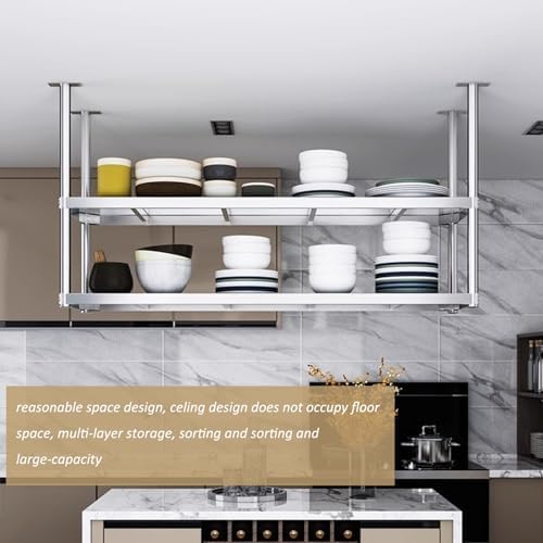 Ceiling Mount Shelf, Stainless Steel Storage Rack Hanging Floating Shelves, Ceiling Display Stand for Restaurant Kitchen Bar Shelf - Easy to Install (Size : 120x35x80cm) - Image 6