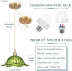 Battery Operated Pendant Light,Green Chandelier 2500mAh RGB Light Bulb 11in Vintage Light Fixtures with Remote Control Wireless Adjustable Rechargeable Chandelier for Kitchen Island Hallway 1Light - Image 3