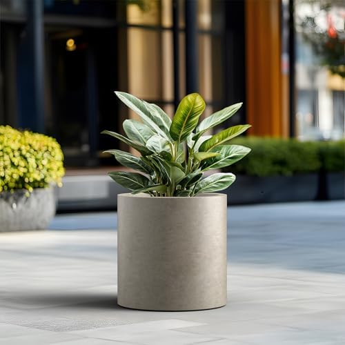 Kante Modern Home Minimalist 15.8" Tall Weathered Concrete Cylinder Planter - Image 4