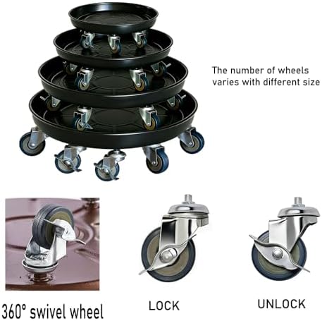 SIAMO 20" Heavy Duty Plant Caddy (570lbs Capacity)-Lockable Non-Scratch Swivel Casters Rolling Plant Stand Saucer for Large Ceramic Planters & Heavy Trees Indoor & Outdoor,Black,1-Pack - Image 5