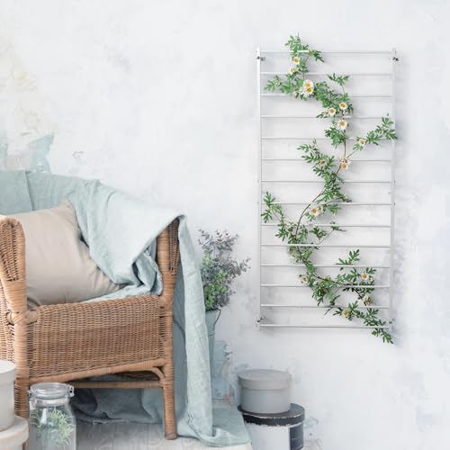 MyGift 4 Foot Tall Modern White Metal Wall Mounted Horizontal Bars Trellis, Outdoor Hanging Support Frame for Climbing Garden Plants and Crawling Vines - Image 4