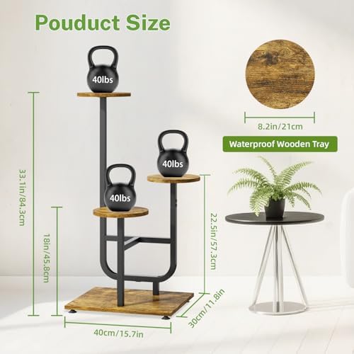 iDavosic.ly Plant Stand Indoor with Wooden Trays, 3 Tier Shelf, Black Brown - Image 2