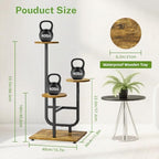 iDavosic.ly Plant Stand Indoor with Wooden Trays, 3 Tier Shelf, Black Brown - Image 2