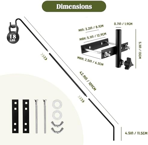 2 Packs Extended Fence Deck Heavy Duty Bird Feeder Hook, 360 Degree Rotary and Length Adjustable Plant Bracket for Bird Feeders Planters Suet Baskets Lanterns Wind Chimes and More - Image 3