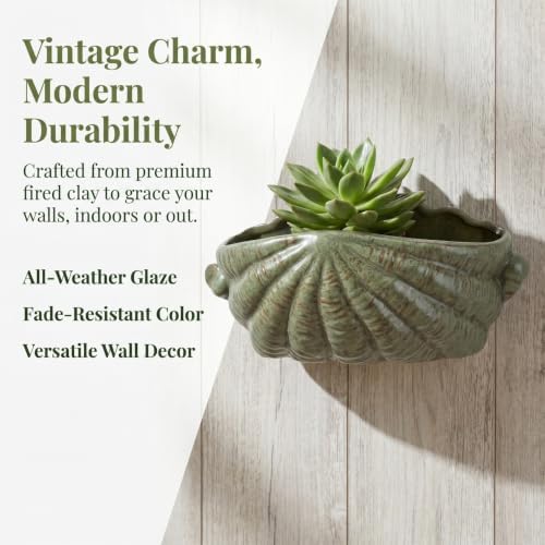 Milisten Ceramic Wall Planter Shell Shape Hanging Flower Pots for Succulent Indoor Outdoor Mount Flower Holder with Drainage Hole - Image 5