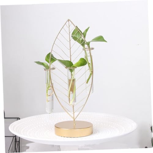 Leaf Shaped Glass Vase with Iron Frame, 3 Tube Hydroponic Planter - Image 6