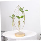 Leaf Shaped Glass Vase with Iron Frame, 3 Tube Hydroponic Planter - Image 6
