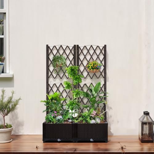 Planter Box Trellis,Large Outdoor Plastic Raised Garden Bed with Drain Plug for Climbing Plants,Elevated Planter Box with Legs,Outdoor Standing Flower Beds for Patio Vegetable Herb - Image 5