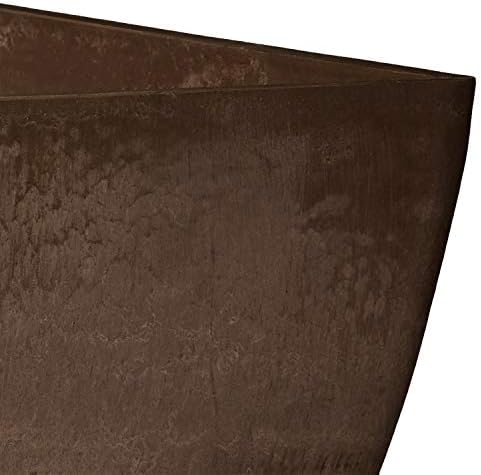 PSW Pot Collection 16x13 inch Plastic/Stone/Wood Composite Square Planter – No Drainage Hole (Drillable), Modern Indoor/Outer Pot for Flowers, Foliage, Succulents, Fairy Gardens, Chocolate - Image 3