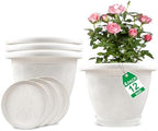 Plastic Flower Pots Planters For Indoor Plants, 4 Pack 12 Inch White Plant Pots With Drainage Hole & Tray, Modern Decorative Large Plant Pot With Saucer For Indoor Outdoor Plants Garden House Planter by Fodetyff
