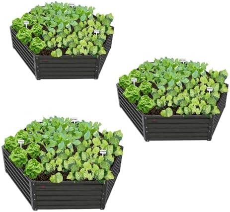 Anleolife 3-Bed 70x60x18in Hexagon Raised Garden Beds, Quartz Grey by AAnleolife