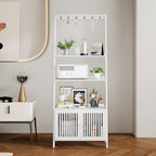 Ladder Shelf with Drawers, Bookshelf 4-Tier Bamboo Bookcase with 6 Hooks - Image 7