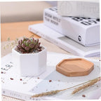 BESPORTBLE 3 Set Small Ceramic Hexagonal Succulent Pots Planter Pot Stand Geometric Planter with Bamboo Tray - Image 2