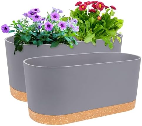 QCQHDU 16" L x 7.6" W x 7" H Window Planter Box, 2 Pack Self Watering Pots for Indoor Plants with Drainage Holes & Saucer, Outdoor Flower Pots Home Garden Modern Decor by QCQHDU