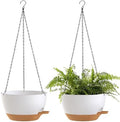 12 Inch Hanging Baskets 2 PC with Chains, Self-Watering Hanging Planters for Indoor Outdoor Plants, Plastic Hanging Flower Pots,White Brown by SQKH