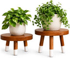 2 Pack 9" Teak Wood Plant Stands for Indoor Plants, Mid-Century by JOLLYMER
