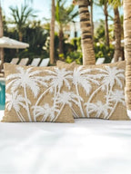 Outdoor Pillows Waterproof Set of 2, Tropical Palm Tree Patio Throw Pillows for Couch Bed Sofa with Insert, Vintage Tan Exotic Botanical Plants Decorative Travel/Reading/Camping Pillow Set 16x16 Inch - Image 5