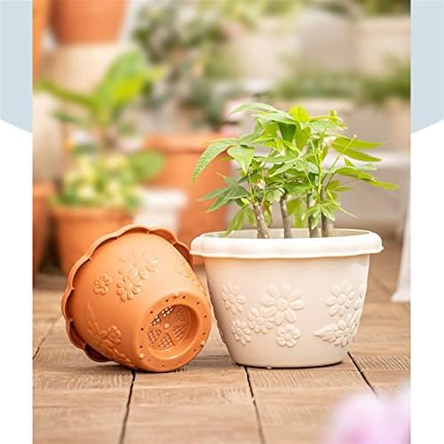 Front Porch Planters 3-Piece Flower Pot Thickened Resin Embossed Flower Pot Set Household Plant Pot Planter Suitable for Succulent Orchids Planter Boxes Outdoor (Color : White, Size : Large) - Image 5