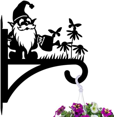 peacoblue Gnome with Flower Plant Hanger Bracket, Iron Outdoor Hanging Hook by PEACOBLUE