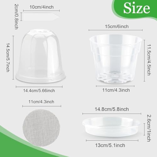 BTPLASTIK 6 Inch Clear Nursery Pots with Humidity Domes 15 Pack, Transparent Plastic Plant Pot with Drainage Holes and Saucers, Seed Starter Pots with 15 Pcs Plant Labels and 15 Pcs Soil Screens - Image 2