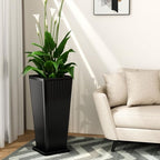 24" Tapered Tall Planters for Outdoor Plants with Tray&Shelf, Black - Image 7