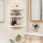 Floating Corner Shelves Set 2 9inch White Solid Oak Rounded Corner Shelves Wall Mounted with Cable Hole Wood Corner Hanging Shelves for Living Room Bedroom Bathroom Kitchen - Image 6