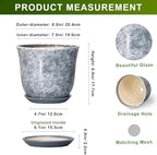 Ceramic Plant Pots, 8 Inch Plant Pot with Drainage, Grey - Image 2