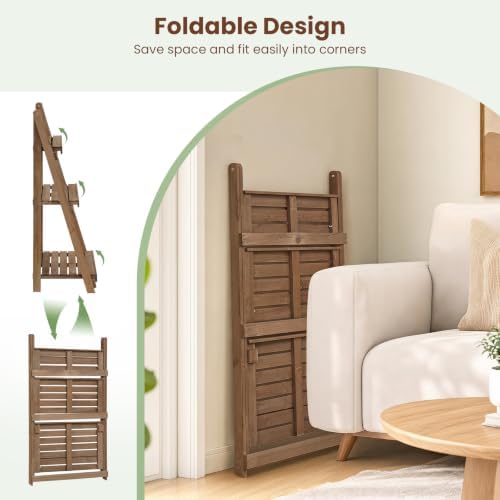 GIANTEX Foldable Wooden Plant Stand, 3-Tier Ladder Plant Shelf, Brown - Image 4