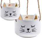 Planter for Succulent Plant Ceramic Plant Pots Indoor, Novelty Planters for Home Office Garden (White Cat w Gold Ears, Hanging, 2) - Image 3