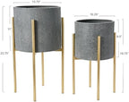 Main + Mesa Modern Boho Embossed Metal Planters with Stands, Charcoal Grey and Gold, Set of 2 Sizes - Image 3