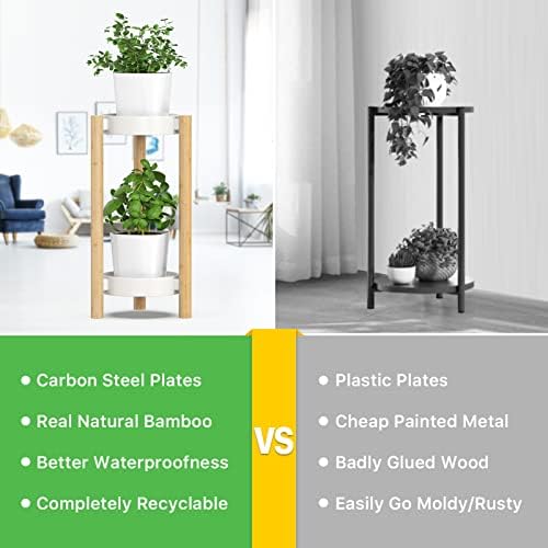 2-Tier Plant Stand Indoor, Tall Bamboo Corner Shelf for Multiple Plants - Image 3