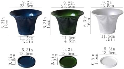 Planter Round Stripe Texture Plant Pot, with Drainage Hole and Saucers Trays Ceramics Flower Pot, for Room Balcony Office Plants Container (3 Colors) Flower Pots(White) - Image 2
