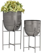 Deco 79 Metal Small Brushed Dome Planter with Removable Stand, Set of 2 12", 9"H, Gray by Unknown