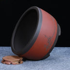 LNPTAL Asian Bonsai Pot, Red Clay Ceramic Succulent Planter with Plum Blossom Engraving, Round Chinese Style Flower Pot for Indoor Plants(14cm*17cm) - Image 3