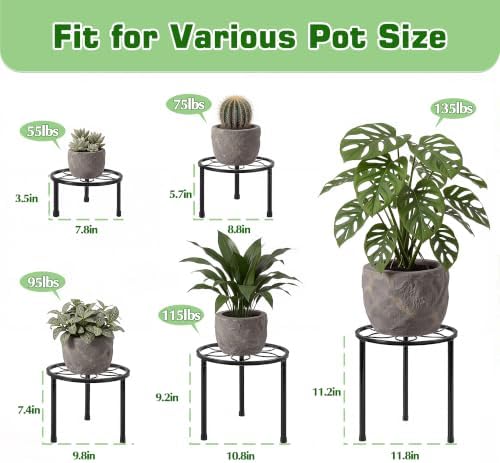VECELO Metal Plant Stands Set of 5, Multiple Heavy Duty Flower Pot Stand, Round Plant Holder, Black - Image 3