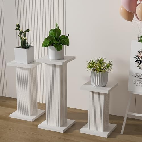 Fsbecl 3Pcs White Fluted Square Wooden Plant Pedestal Display Stands - Image 6