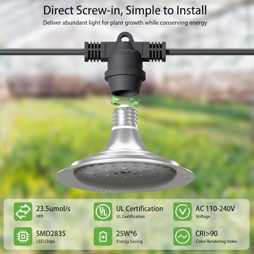Outdoor LED Grow Light, Waterproof String Plant Growing Light, 21 FT Full Spectrum Growth Light, Suitable for Garden, Farm, Flower, Seedling Greenhouse Grow Light (6 Light) - Image 4