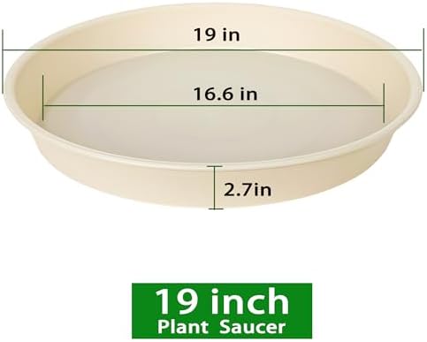 2 Pack of 18 19 inch Plant Saucer Drip Tray (16.6 inch Base), Heavy Duty Deep Plant Saucers for Pots, Plastic Flower Planter Water Trays for Indoors Outdoor (19", Beige) - Image 2