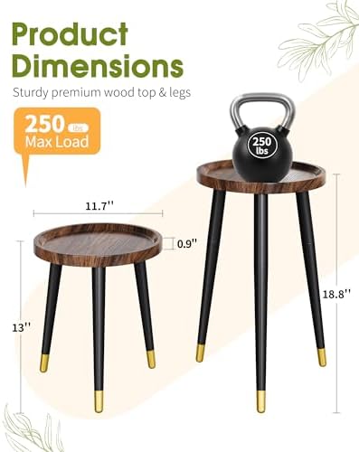 Plant Stand Indoor 2 Pack, Mid Century Wood Indoor Plant Stands, Tall Plant Holder for Flower Pot, Modern Plant Table Round Side End Table With Raised Design, Walnut, 11.7"x18.8" & 11.7"x13" - Image 2