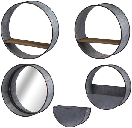 Farmhouse Round Metal Wall Planter Set, 5 Piece, Gray - Image 3