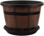 Whiskey Barrel Planter Plastic Rustic Decorative Plant Pot by BCOATH